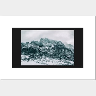 Closeup of Dramatic Snow-Covered Mountain Peak in Norway Posters and Art